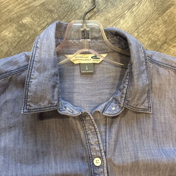 Old Navy Womens Large Long Sleeve Denim Button Up Shirt Top Classic Shirt - Picture 3 of 7